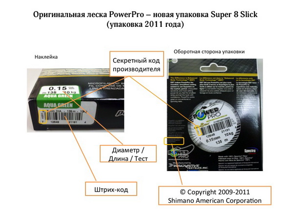 Оригинальная леска PowerPro –  новая упаковка Super 8 Slick 2011год, вид сзади